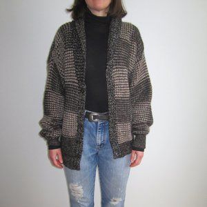 80s Mohair wool-Tan, brown, black cardigan sweater
